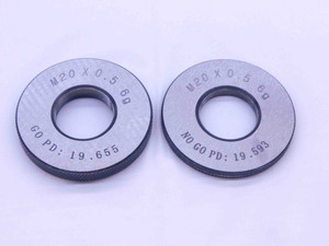 NEW M20 X .5 6g SOLID THREAD RING GAGES 20 0.5 GO NO GO P.D.'S = 19.655 & 19.593 - DW33371MJ