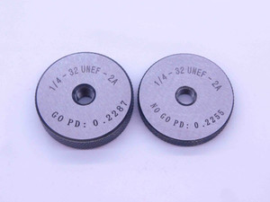 NEW 1/4 32 UNEF 2A SOLID THREAD RING GAGES .25 GO NO GO P.D.'S = .2287 & .2255 - DW33373MJ