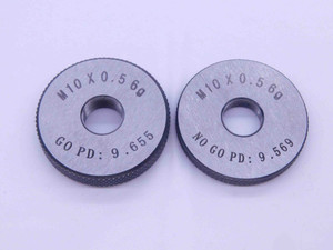 NEW M10 X .5 6g SOLID THREAD RING GAGES 10 0.5 GO NO GO P.D.'S = 9.655 & 9.569 - DW33393MJ