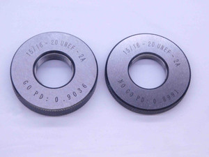 NEW 15/16 20 UNEF 2A SOLID THREAD RING GAGES .9375 GO NO GO PD'S = .9036 & .8991 - DW38404MJ NEW 15/16 20 UNEF 2A SOLID THREAD RING GAGES .9375 GO NO GO PD'S = .9036 & .8991 - DW38404MJ