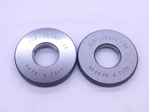NEW 3/4 24 UNS 2A SOLID THREAD RING GAGES .75 GO NO GO P.D.'S = .7217 & .7176 - DW38421MJ
