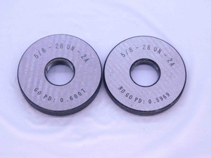NEW 5/8 28 UN 2A SOLID THREAD RING GAGES .625 GO NO GO P.D.'S = .6007 & .5969 - DW33407MJ