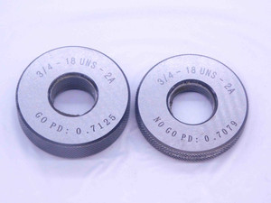 NEW 3/4 18 UNS 2A SOLID THREAD RING GAGES .75 GO NO GO P.D.'S = .7125 & .7079 - DW33424MJ