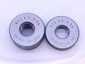 NEW M22 X 2.5 6g SOLID THREAD RING GAGES 22 GO NO GO P.D.'S = 20.334 & 20.164 - DW33454MJ