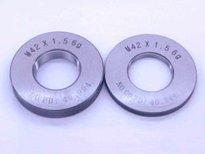NEW M42 X 1.5 6g SOLID THREAD RING GAGES 42 GO NO GO P.D.'S = 40.994 & 40.844 - DW33490MJ NEW M42 X 1.5 6g SOLID THREAD RING GAGES 42 GO NO GO P.D.'S = 40.994 & 40.844 - DW33490MJ