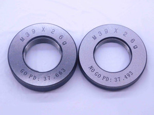 NEW M39 X 2 6g SOLID THREAD RING GAGES 39 2.0 GO NO GO P.D.'S = 37.663 & 37.493 - DW33582MJ