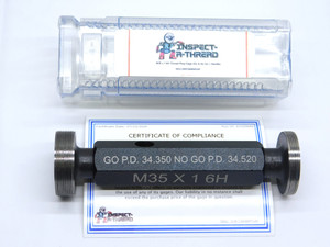 NEW M35 X 1 6H METRIC THREAD PLUG GAGE 35 1.0 GO NO GO P.D.'S = 34.350 & 34.520 - DW33648MSAF