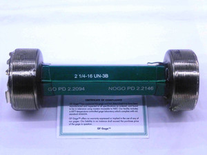 NEW 2 1/4 16 UN 3B THREAD PLUG GAGE 2.25 2.250 GO NO GO P.D.'S = 2.2094 & 2.2146 - DW34076GFG