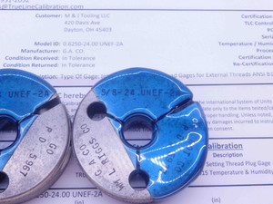 CERTIFIED 5/8 24 UNEF 2A THREAD RING GAGES .625 GO NO GO P.D.'S = .5967 & .5927 - DW35087TLC