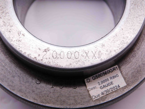 2.0000 CLASS XX MASTER PLAIN BORE RING GAGE ONSIZE 2.0 50.800 mm 2.000 CHECK - DM0660BR5