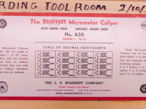 STARRETT NO. 436 OUTSIDE MICROMETER 7 TO 8 INCH MADE IN USA W/ WOOD CASE - DM0779CT4