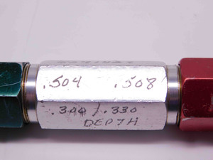 .5040 & .5080 PIN PLUG GAGE GO NO GO .5000 +.0040 OVERSIZE 1/2 13 mm .504 .508 - DM0939CT4