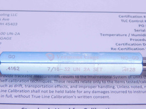CERTIFIED 7/16 32 UN 2A VERMONT SET THREAD PLUG GAGE .4375 GO NOGO = .4162 .4128 - DW35804TLC