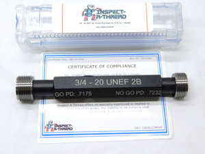 NEW 3/4 20 UNEF 2B THREAD PLUG GAGE .75 .750 GO NO GO P.D.'S = .7175 & .7232 - DW36137MSAF