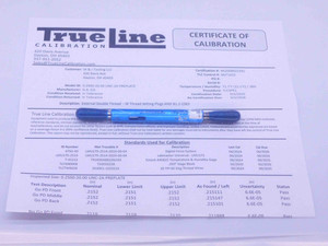 CERTIFIED 1/4 20 UNC 2A PREPLATE SET THREAD PLUG GAGE .25 GO NO GO = .2152 .2119 - DW36610TLC