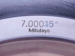 MITUTOYO 7.00015 MASTER PLAIN BORE RING GAGE 7.0000 +.00015 OVERSIZE 7.0 178 mm