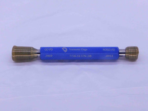 NEW 7/16 16 UN 3B VERMONT THREAD PLUG GAGE .4375 GO NO GO P.D.'S = .3969 & .4014 - DW36909VTG