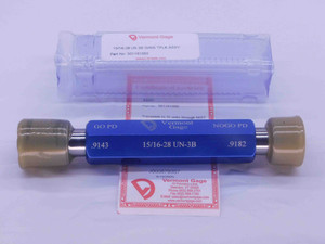 NEW 15/16 28 UN 3B VERMONT THREAD PLUG GAGE .9375 GO NO GO PD'S = .9143 & .9182 - DW36928VTG