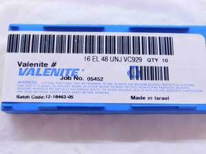 10pcs NEW VALENITE 16 EL 48 UNJ VC929 TiN COATED CARBIDE THREADING INSERTS - DCT-NS1826