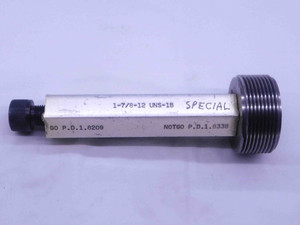 1 7/8 12 UNS 1B SPECIAL THREAD PLUG GAGE 1.875 1.8750 NO GO ONLY P.D. = 1.8338 - DW37178LVR