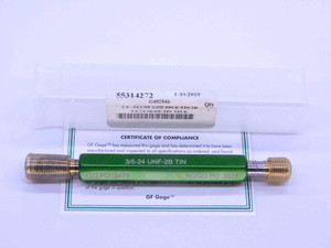 NEW 3/8 24 UNF 2B TiN COATED THREAD PLUG GAGE .375 GO NO GO PD'S = .3479 & .3528 - DW38144CR5
