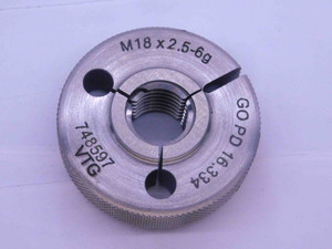 NEW M18 X 2.5 6g METRIC VERMONT THREAD RING GAGE 18 GO ONLY P.D. = 16.334 CHECK - DW38401VTG