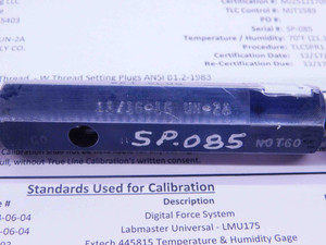 CERTIFIED 11/16 16 UN 2A SET THREAD PLUG GAGE .6875 GO NO GO PDS= .6455 & .6407 - DW38450TLC