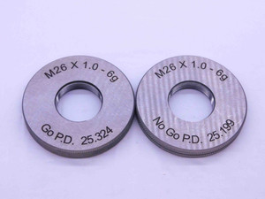 NEW M26 X 1 6g SOLID THREAD RING GAGES 26 1.0 GO NO GO P.D.'S = 25.324 & 25.199 - DW38730MSAF
