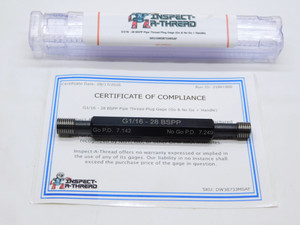 NEW G1/16 28 BSPP PIPE THREAD PLUG GAGE 1/16 .0625 GO NO GO PD'S = 7.142 & 7.249 - DW38733MSAF