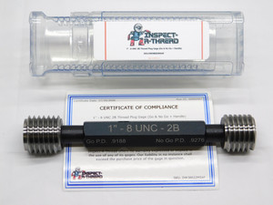 NEW 1" 8 UNC 2B THREAD PLUG GAGE 1.0 1.00 1.000 GO NO GO P.D.'S = .9188 & .9276 - DW38822MSAF