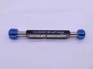 1/2 20 UNF 3B LEFT HAND THREAD PLUG GAGE .5 GO NO GO P.D.'S = .4675 & .4717 L.H. - DW38962LVR