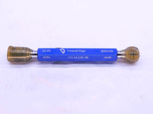 NEW 1/2 16 UN 3B VERMONT THREAD PLUG GAGE .5 .50 GO NO GO P.D.'S = .4594 & .4640 - DW40966VTG