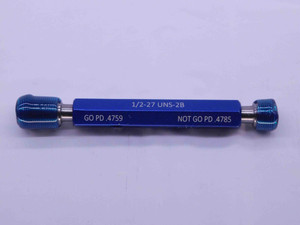 1/2 27 UNS 2B SPECIAL THREAD PLUG GAGE .5 .50 GO NO GO P.D.'S = .4759 & .4785 - DW41073BB6