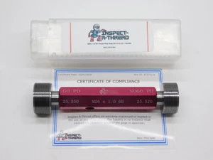NEW M26 X 1.0 6H METRIC THREAD PLUG GAGE 26.0 1 GO NO GO PD'S= 25.350 & 25.520