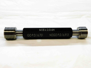 NEW M18 X 2.0 6H METRIC THREAD PLUG GAGE 18.0 2 GO NO GO PD'S = 16.701 & 16.913