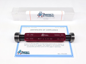 NEW M17 X 1.0 6H METRIC THREAD PLUG GAGE 17.0 1 GO NO GO PD'S = 16.350 & 16.510
