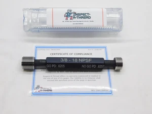 NEW 3/8 18 NPSF PIPE THREAD PLUG GAGE .375 GO NO GO P.D.'S = .6205 & .6257 2B - DW41384MSAF