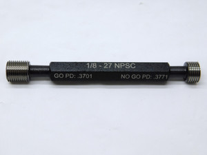 NEW 1/8 27 NPSC PIPE THREAD PLUG GAGE .125 .1250 GO NO GO P.D.'S = .3701 & .3771 - DW41386MSAF