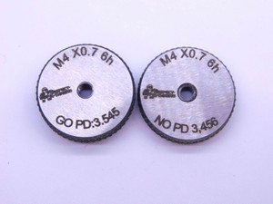 NEW M4 X .7 6h SOLID THREAD RING GAGES 4 0.7 GO NO GO P.D.'S = 3.545 & 3.455 - DW41389MSAF