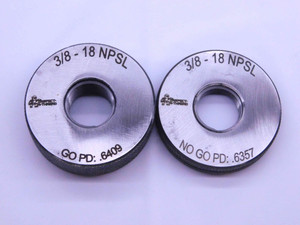 NEW 3/8 18 NPSL SOLID PIPE THREAD RING GAGE .375 GO NO GO PDS= .6409 & .6357 2A - DW41390MSAF