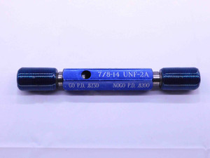 7/8 14 UNF 2A SPECIAL SET THREAD PLUG GAGE .875 GO NO GO P.D.'S = .8230 & .8200 - DW41427BB6
