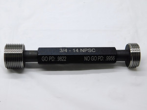 NEW 3/4 14 NPSC PIPE THREAD PLUG GAGE .75 .750 GO NO GO P.D.'S = .9822 & .9956 - DW41522MSAF