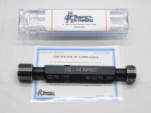 NEW 1/2 14 NPSC PIPE THREAD PLUG GAGE .5 .50 GO NO GO P.D.'S = .7717 & .7851 - DW41539MSAF