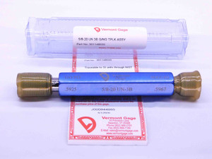 NEW 5/8 20 UN 3B VERMONT THREAD PLUG GAGE .625 GO NO GO P.D.'S = .5925 & .5967 - DW41582VTG