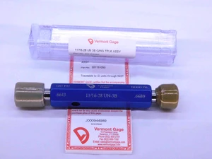 NEW 11/16 28 UN 3B VERMONT THREAD PLUG GAGE .6875 GO NO GO PD'S = .6643 & .6680 - DW41583VTG