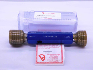 NEW 1 1/8 7 UNC 3B VERMONT THREAD PLUG GAGE 1.125 GO NO GO PDS= 1.0322 & 1.0393 - DW41592VTG