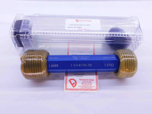NEW 1 3/4 8 UN 3B VERMONT THREAD PLUG GAGE 1.75 GO NO GO PD'S = 1.6688 & 1.6762 - DW41597VTG