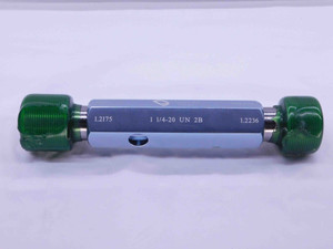 1 1/4 20 UN 2B VERMONT THREAD PLUG GAGE 1.25 GO NO GO P.D.'S = 1.2175 & 1.2236 - DW41656OB6