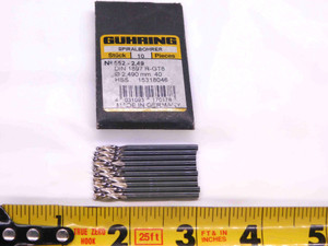 10PCS GUHRING 0.098 O.D. HSS TWIST DRILL BIT 1897 R-GT8 1/2 LOC .098 #40 2.49mm - JJ2499BB6