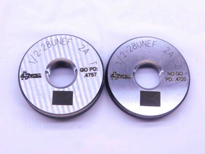 NEW 1/2 28 UNEF 2A SOLID THREAD RING GAGES .5 GO NO GO P.D.'S = .4757 & .4720 - DW41916MSAF